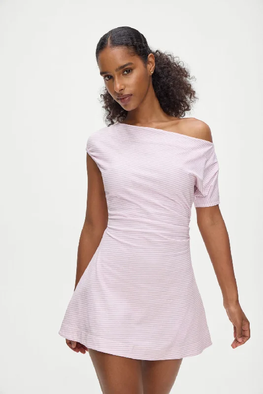 Roslyn Off Shoulder Mini Dress - Rosewater Stripe