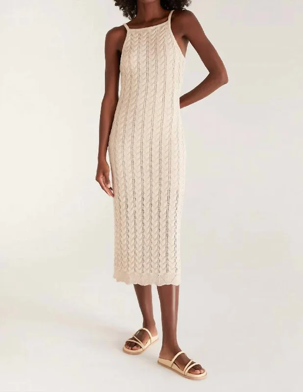 Camille Crochet Midi Dress In Natural