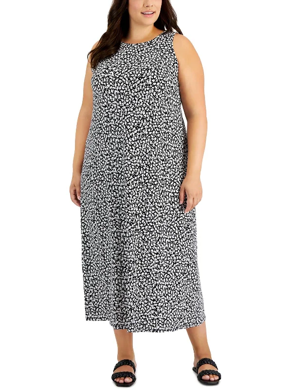 Plus Womens Printed Long Midi Dress