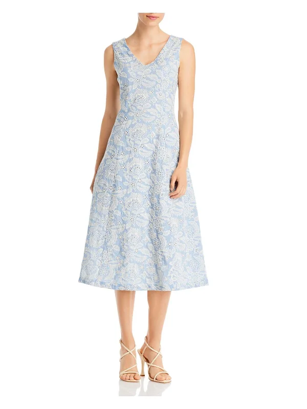 Womens Cotton Embroidered Midi Dress