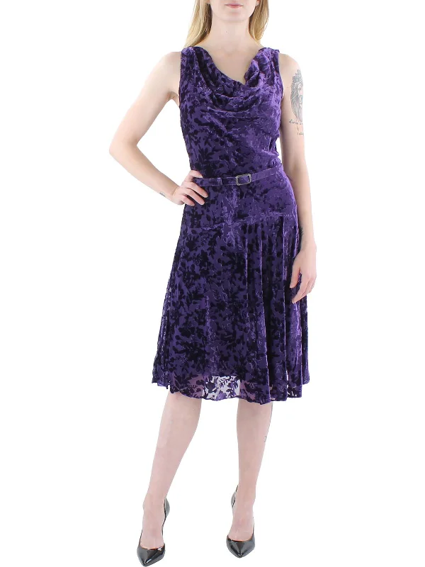 Womens Velvet Midi Fit & Flare Dress