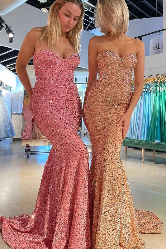 Sweetheart Mermaid Sequined Long Prom Dress