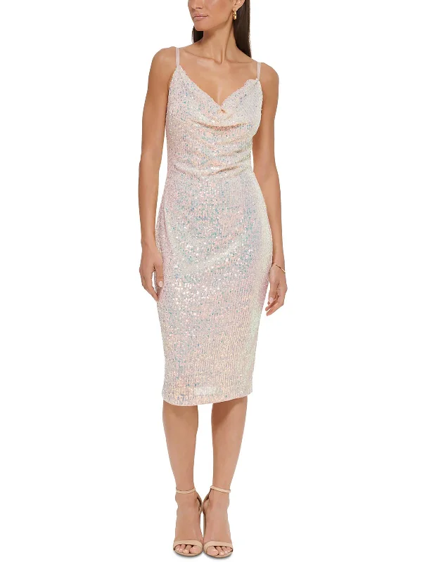 Womens Sequined Cowlneck Slip Dress